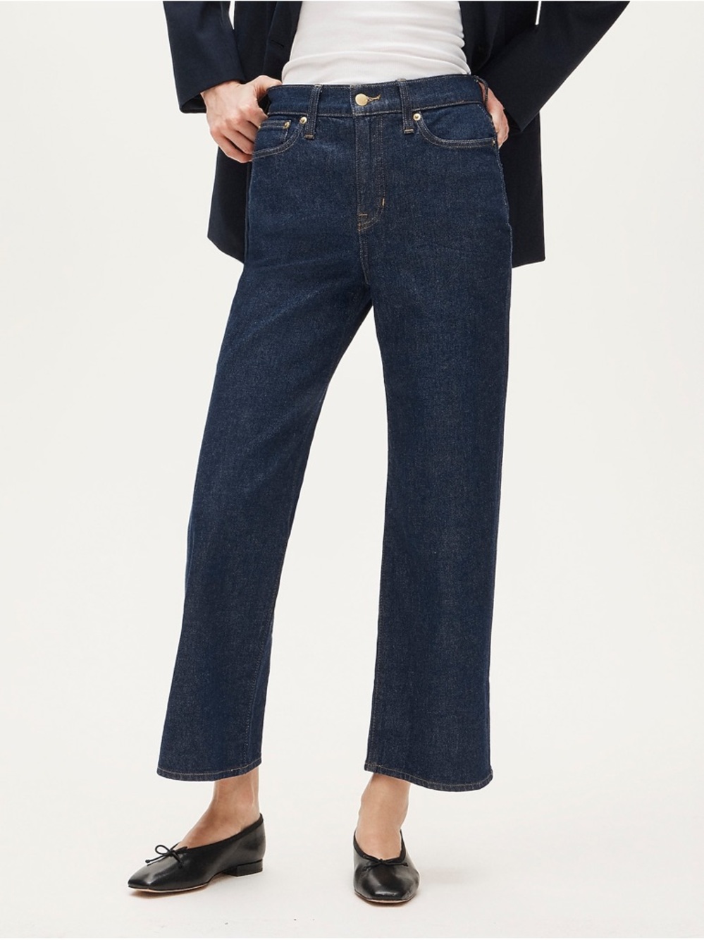 J. Crew womens Dark Blue Ankle Slim wide leg High rise jeans 27” inseam size 25